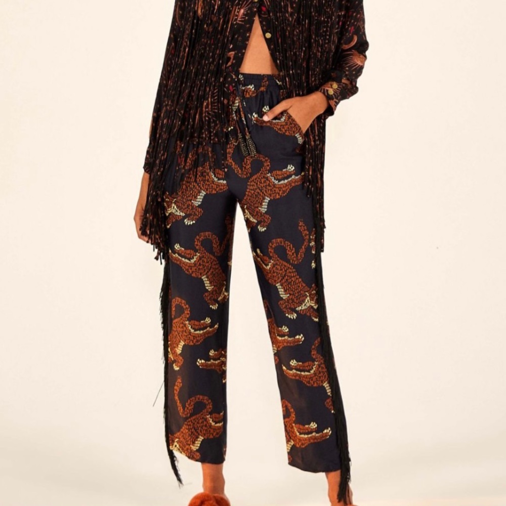 Farm Rio Tiger Fringe Pants Medium